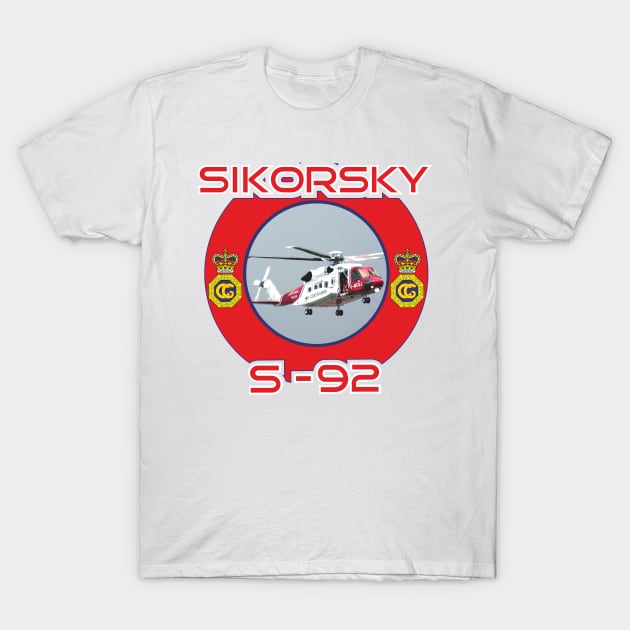 UK Coastguard Helicopter, Sikorsky S-92 T-Shirt by AJ techDesigns